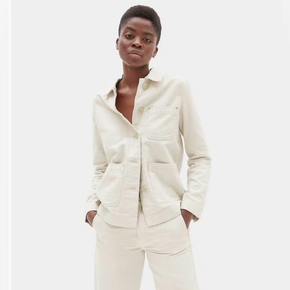 Everlane Ivory Utility Chore Jacket with Ecru Buttons
